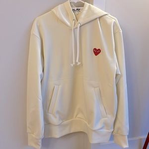 Comme des Garçons Play Heart Logo Patch Drawstring Hoodie, cream, size L